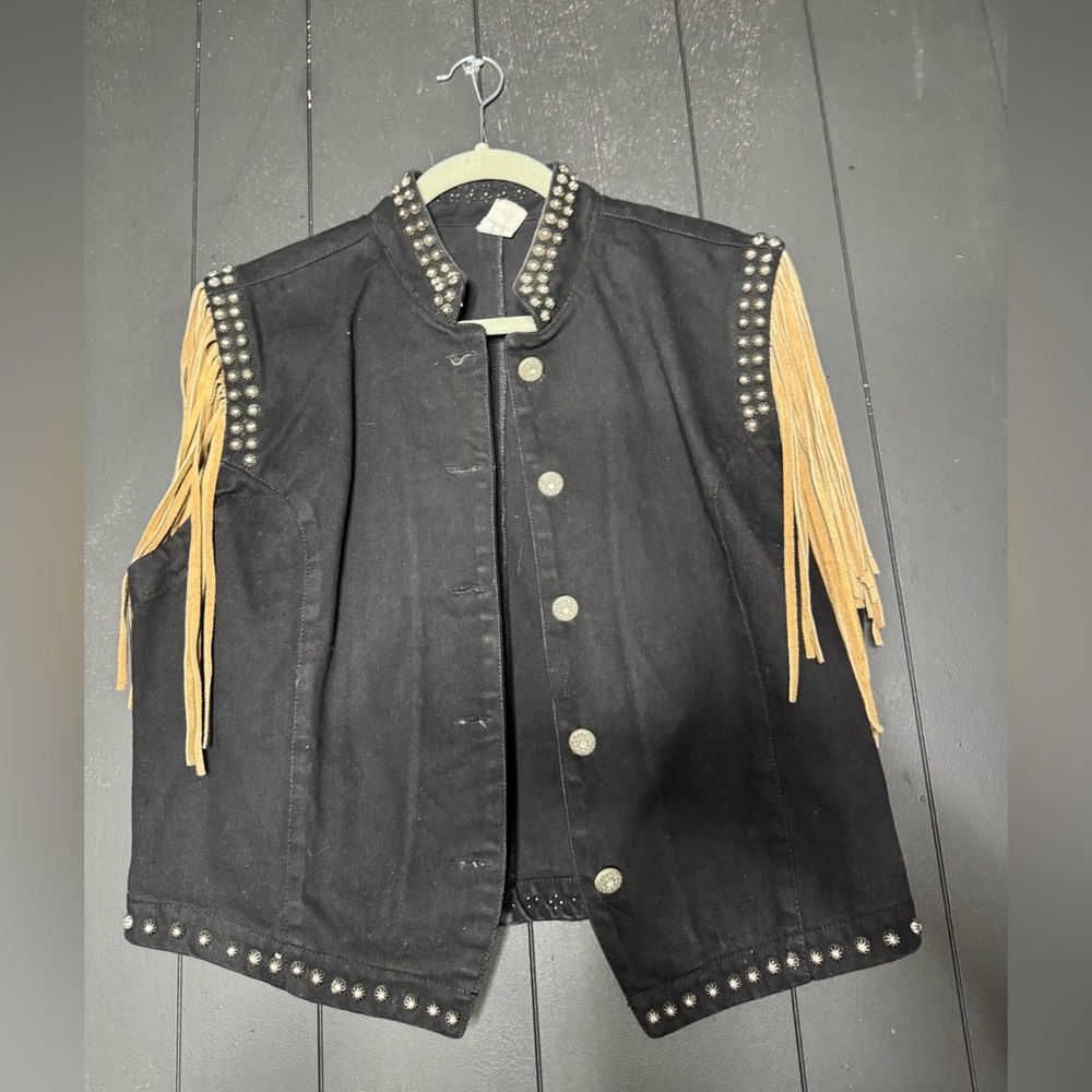 Texas vintage denim vest with fringe xl